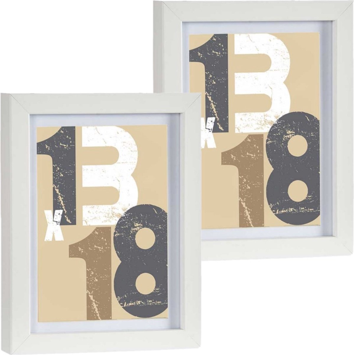 2x stuks houten fotolijst - wit - 15 x 20 cm - fotolijstje - met passe-partout - decoratie