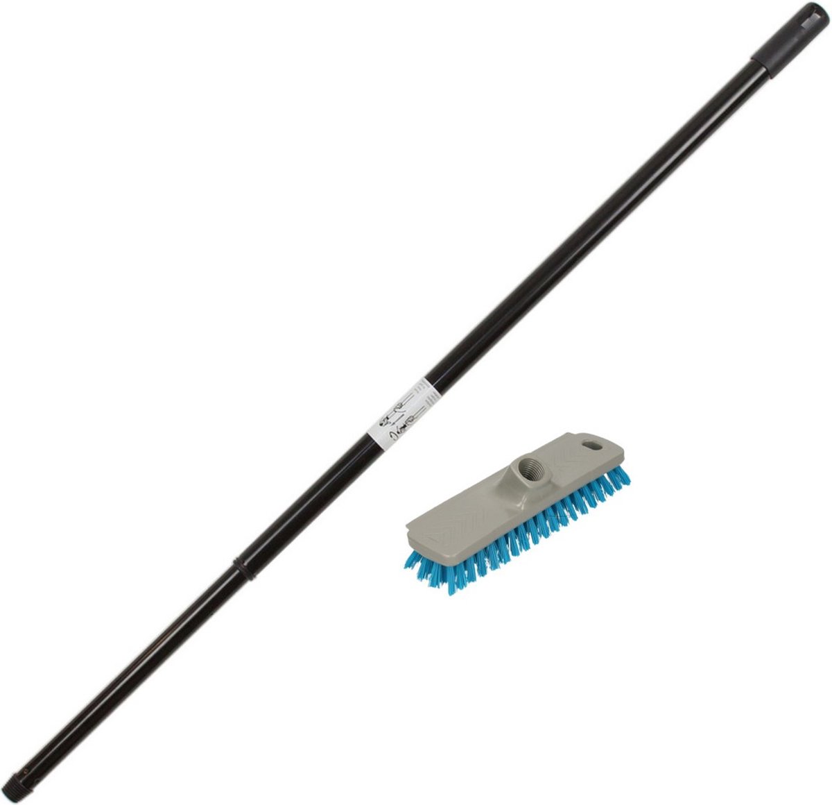 Goedkoopste Kunststof schrobborstel/schrobber grijs inclusief metalen telescoopsteel zwart 130 cm