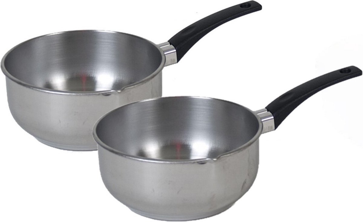 Gerimport Steelpan - 2x stuks - RVS - sauspan - 14 cm - geschikt voor alle warmtebronnen