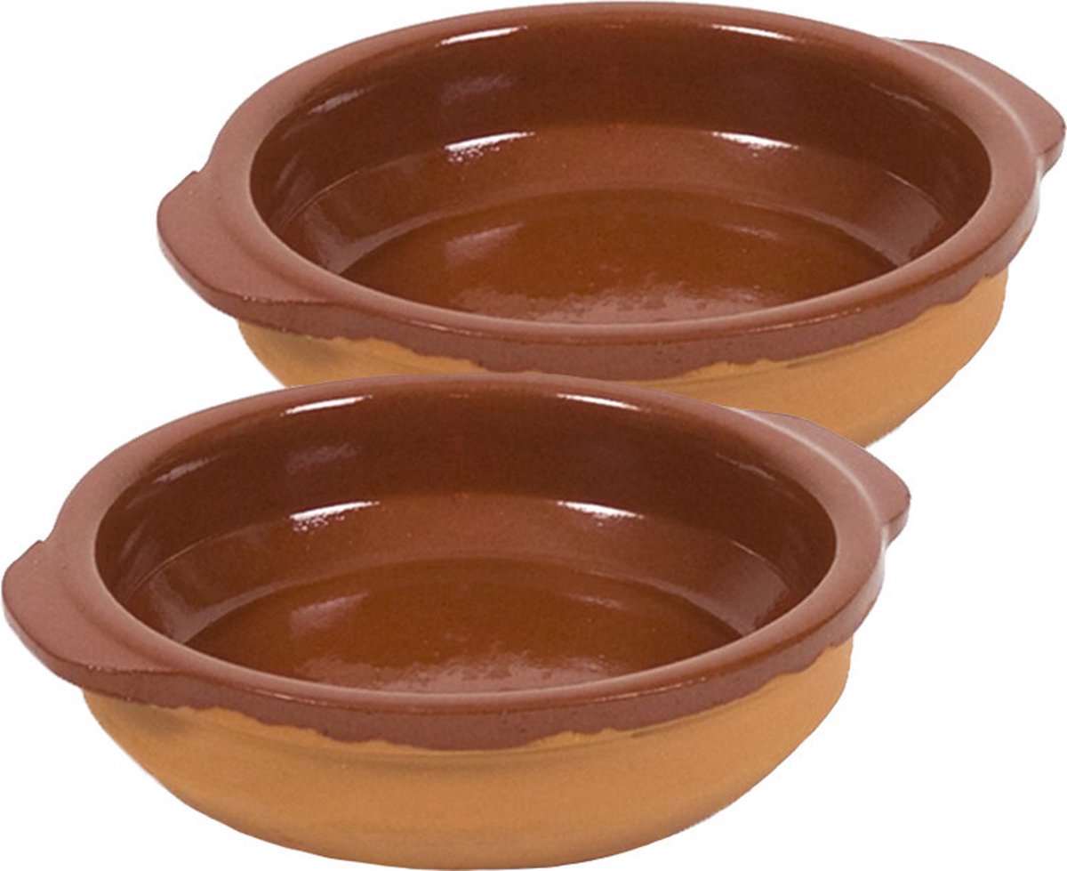 Gerimport Tapas bakje/schaaltje - 2x - San Sebastian - met handvat - 17 cm - aardewerk - bruin