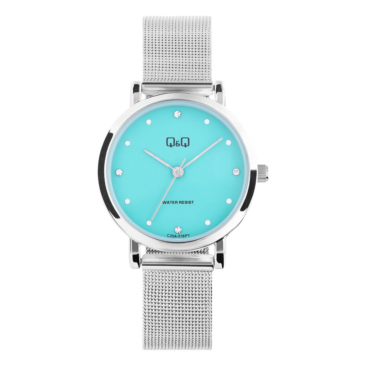 Q Q Dames QQ dameshorloge met meshband Turquoise - Horloge - Staal - Zilverkleurig - 30.70 mm