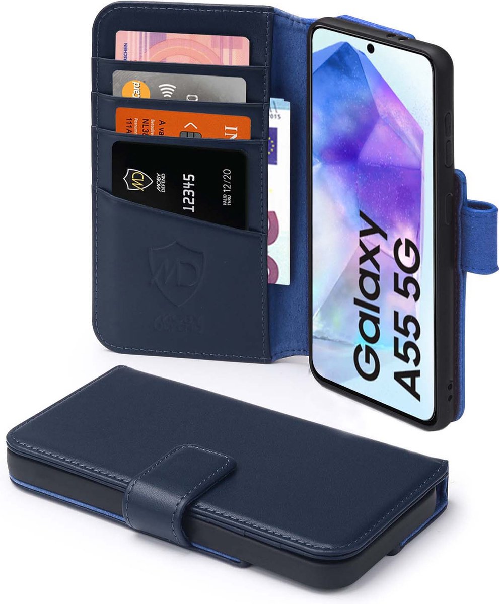MobyDefend Hoesje - Geschikt voor Samsung Galaxy A55 - Luxe Leren Wallet Bookcase - Blauw