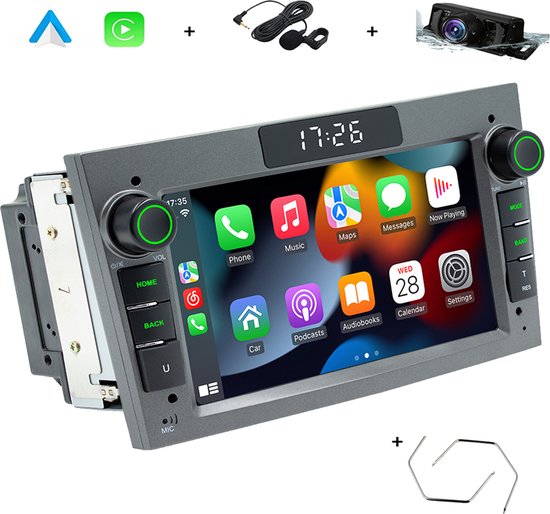 Boscer® Autoradio Geschikt voor Opel – Android 13 – Apple Carplay & Android Auto (Draadloos) – 2+64GB – 7 Inch HD Touchscreen – GPS, Bluetooth, USB, SD & MP5 – Navigatiesysteem – Grijs – Demontagesleutels, Achteruitrijcamera & Microfoon