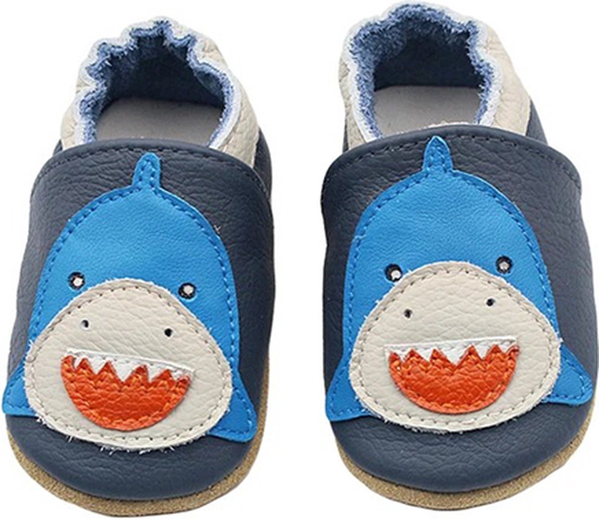 ATTREZZO® Leren Baby Slofjes - 0-6 maanden - Haai - Babyslofjes - Leder