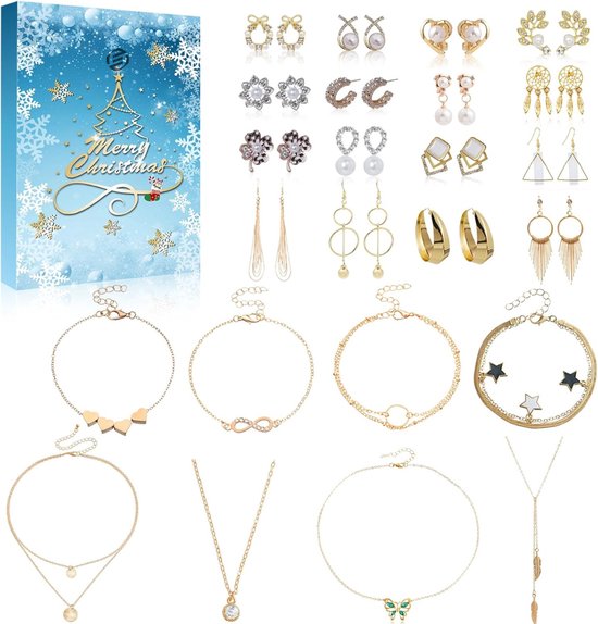 Adventskalender in goudkleur, 24 gouden sieraden
