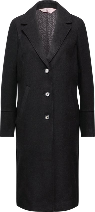 Street One long revers coat solid Dames Jas - Black - Maat 40