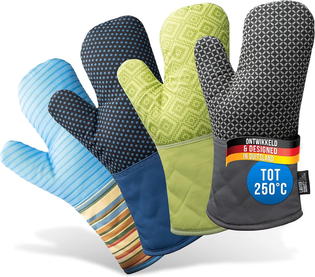 Ovenwanten per paar - met siliconen coating voor optimale grip en hittebestendigheid (contactwarmte: 250°C) in diverse kleuren (Groen)