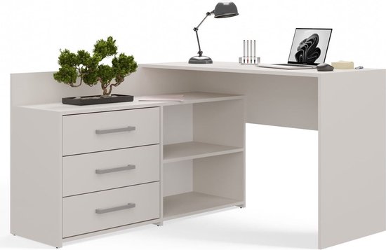 Maxy Shop Hoekbureau Lades Creme - Bureau-Opbergruimte-Computerbureau