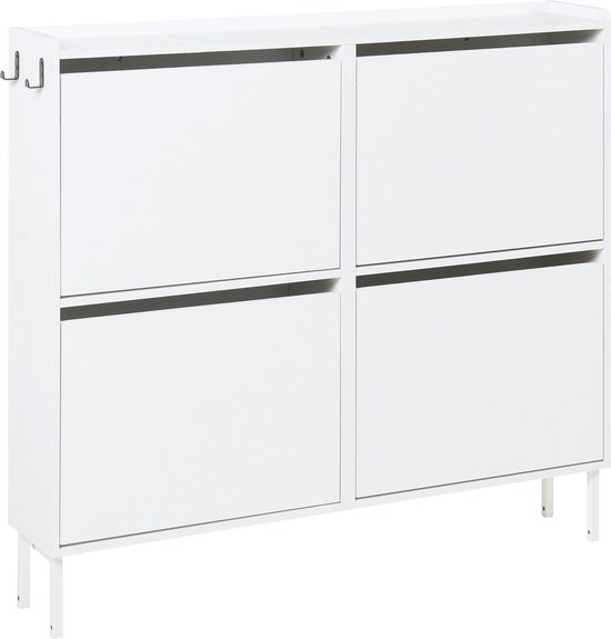 en.casa] Schoenenkast Lund schoenenorganizer met 2 kleppen spiegeldeuren wit 67x63x17 cm