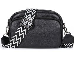 foto van FASSIONA Schoudertas Dames - crossbodytassen - Klein Tasje - Lederen - 5 Vakken - Kleine Schoudertasje - Zwart