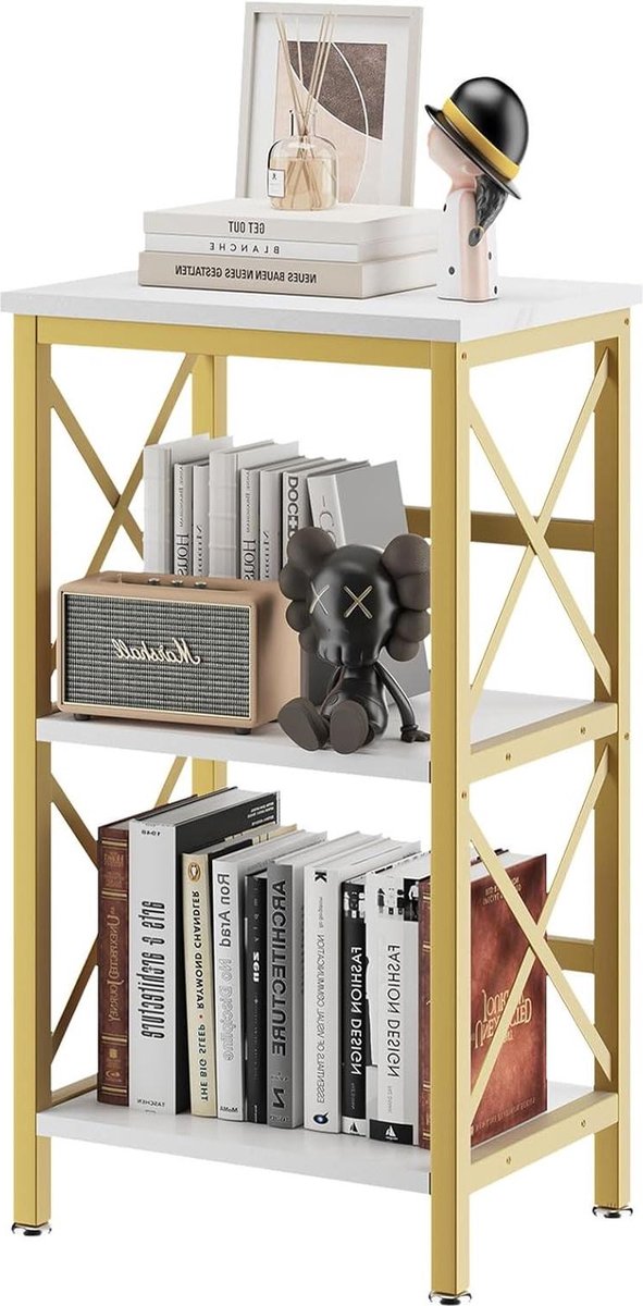 3-laags opbergrek plantenrek opslag magnetronplank stalen frame woonkamer keuken wit marmer goud 40x29x75 cm HST008W Opbergrek