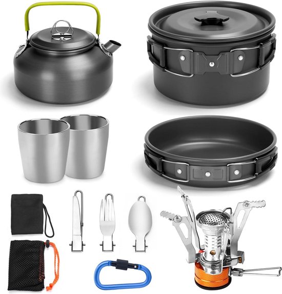 AUTOPkio Kookset Voor Op De Camping, Draagbare Lichtgewicht Kookset Voor 2 Tot 3 Personen
