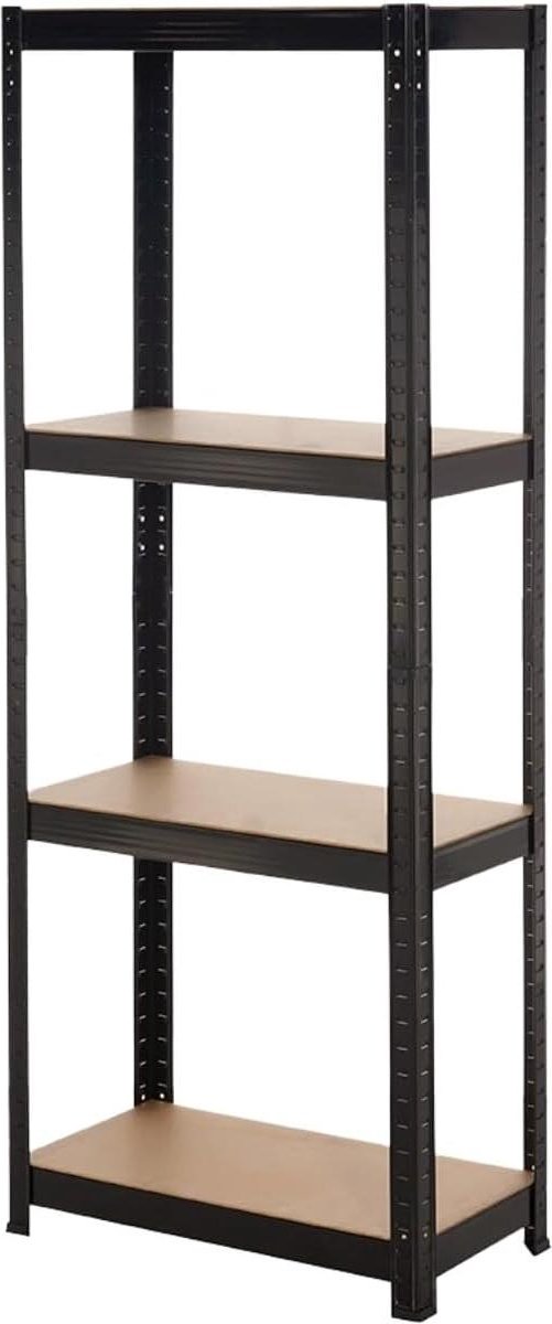 Zwart metalen modulair rek - 4 verstelbare legplanken - RDM rek voor huishoudelijk gebruik - 148 x 60 x 30 cm - tot 240 kg draagvermogen Opbergrek