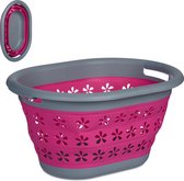 Bol.com Relaxdays wasmand opvouwbaar - 17 liter - handgrepen - kunststof - felroze-grijs aanbieding