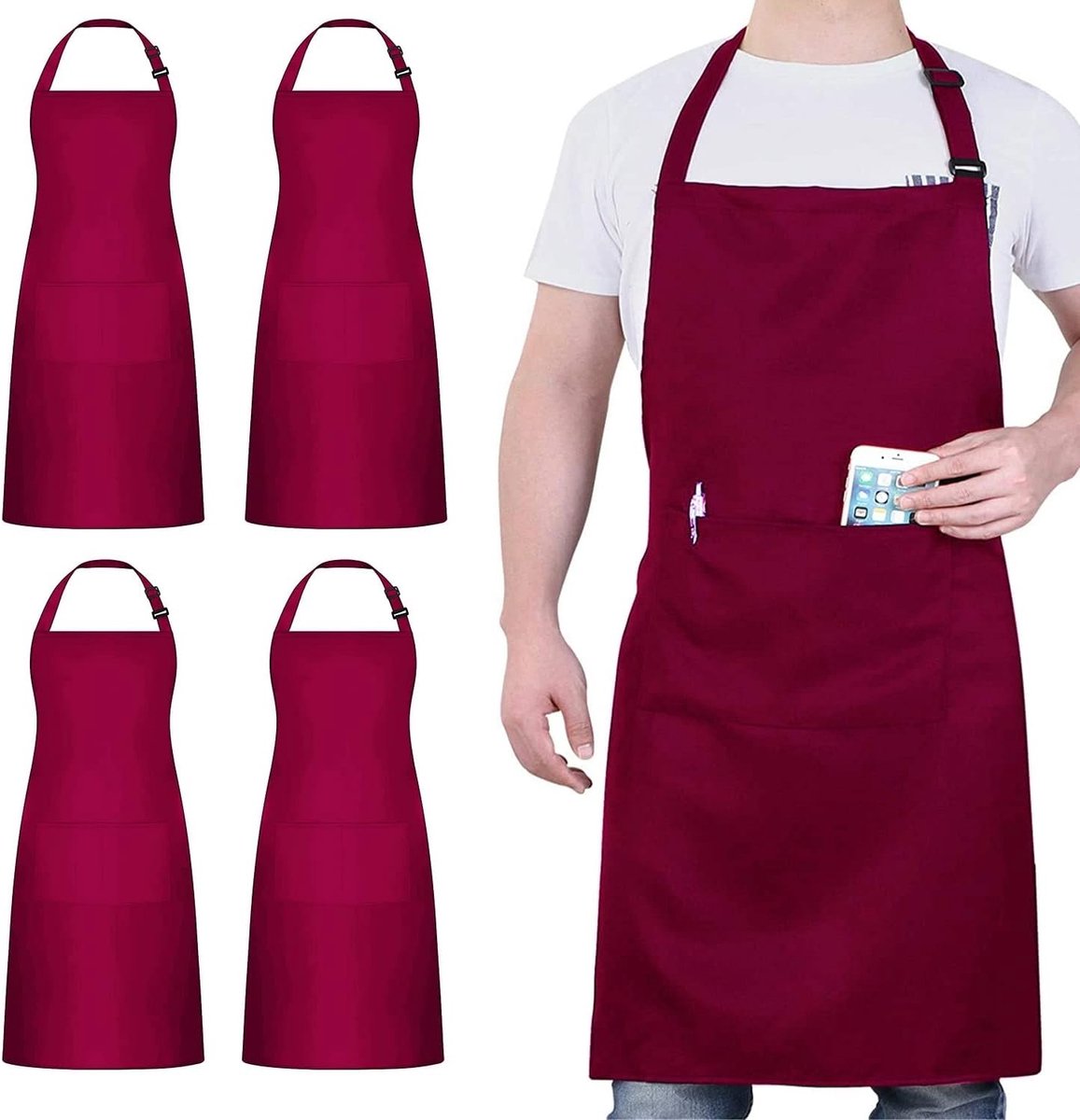 Kookschort, uniseks keukenkoks schort, waterdicht slabbetschort met 2 zakken en verstelbare nekband, oliebestendige chef-koksschort voor bakken, tuinieren, bar, knutselen, barbecue en koffie