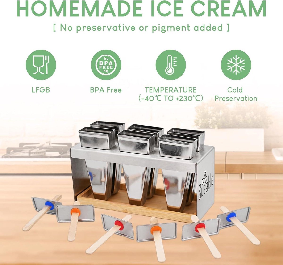 Lurora2021 Popsicle Mallen Set Met Stokken Easy Release IJs Lolly Moulds Voor Kids En Volwassenen, DIY Popsicle Homemade IJs Cream Tray Holder, Flexibel, Duurzaam, Vaatwasmachinebestendig, Veelkleurig