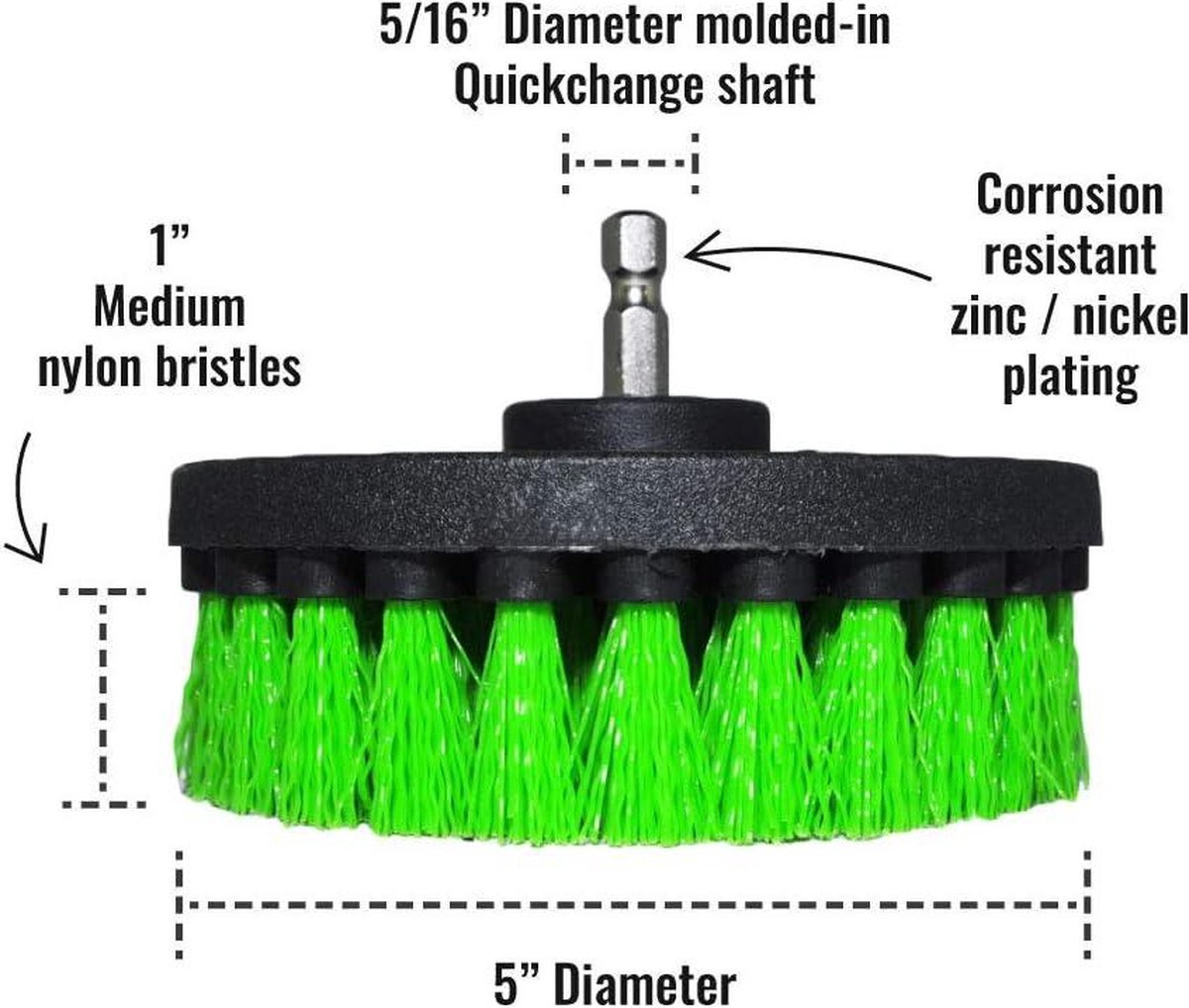 Premium Drill Brush, Medium Rigid, Green 5pcs. SET
