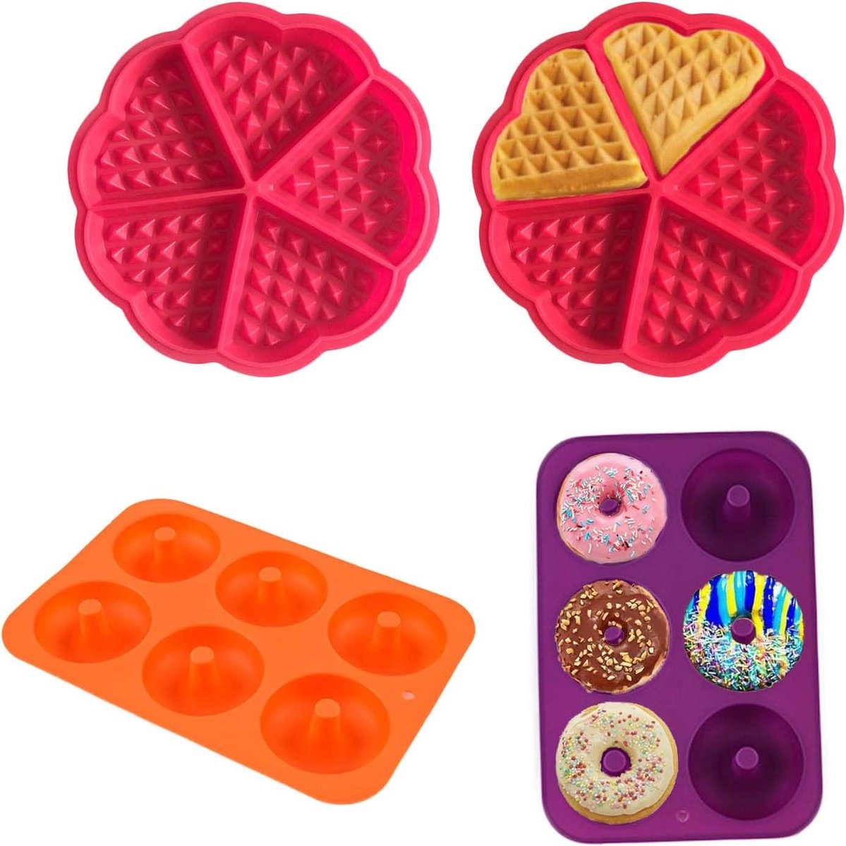 Siliconen Donutvormen en Wafelvorm Bakvorm - Anti-aanbak Cake Muffins - Vaatwasser Oven Magnetron Koelkast