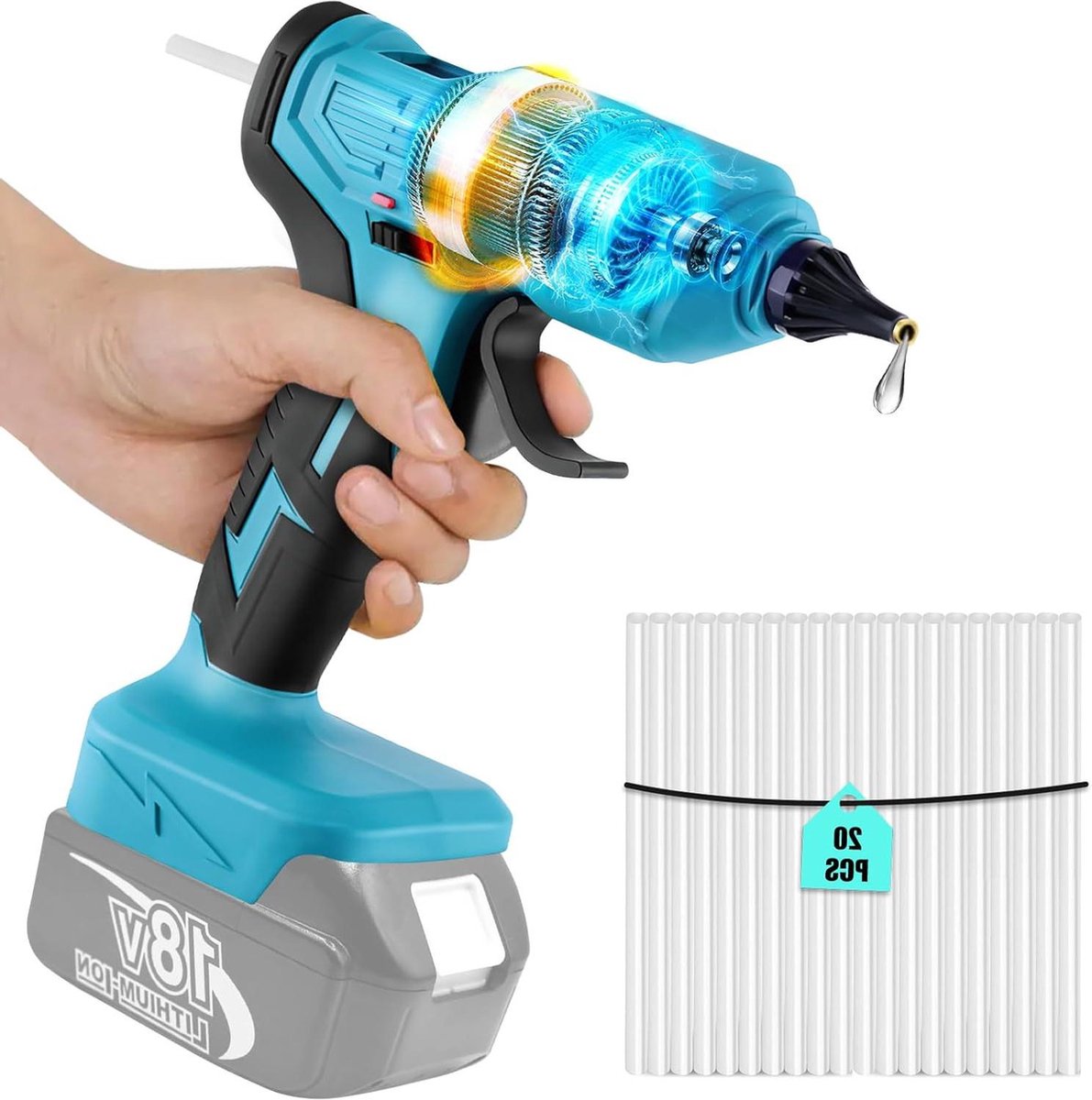 Accu lijmpistool 18 V Makita compatibel 100 W max. 260 °C snel voorverwarmen 20 stuks 11 mm lijmsticks doe-het-zelf handwerk thuisreparatie