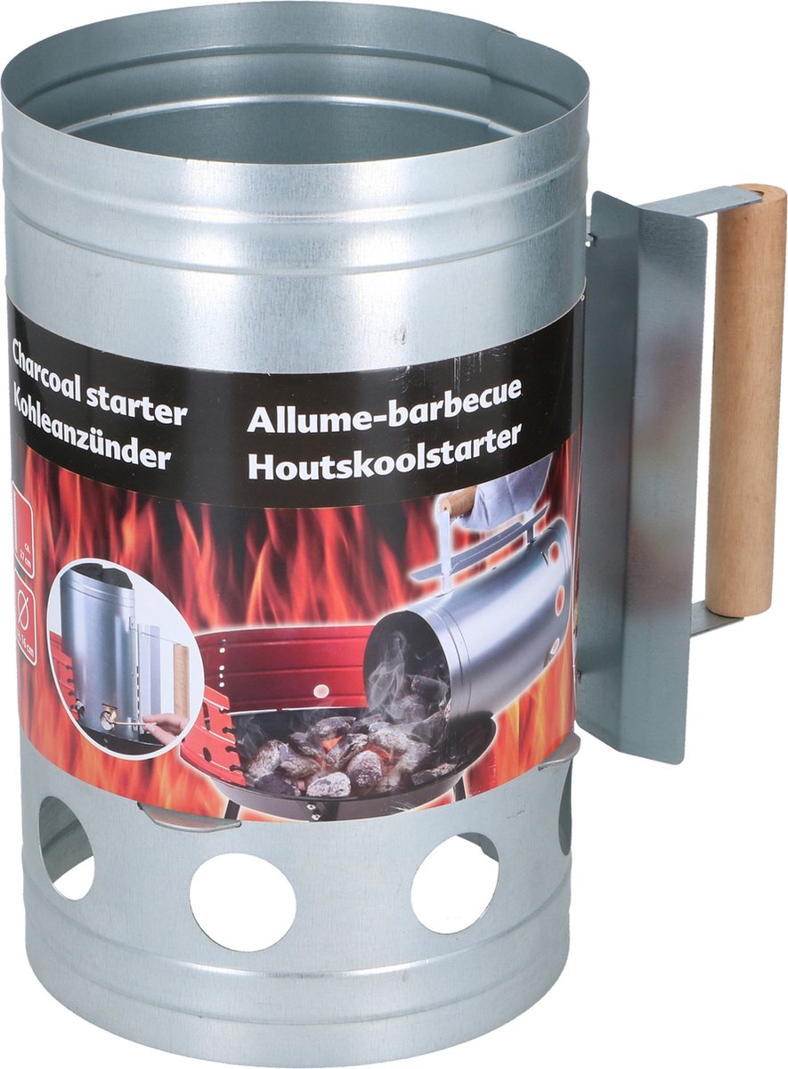 BBQ briketten/houtskool starter met houten handvat 27 cm