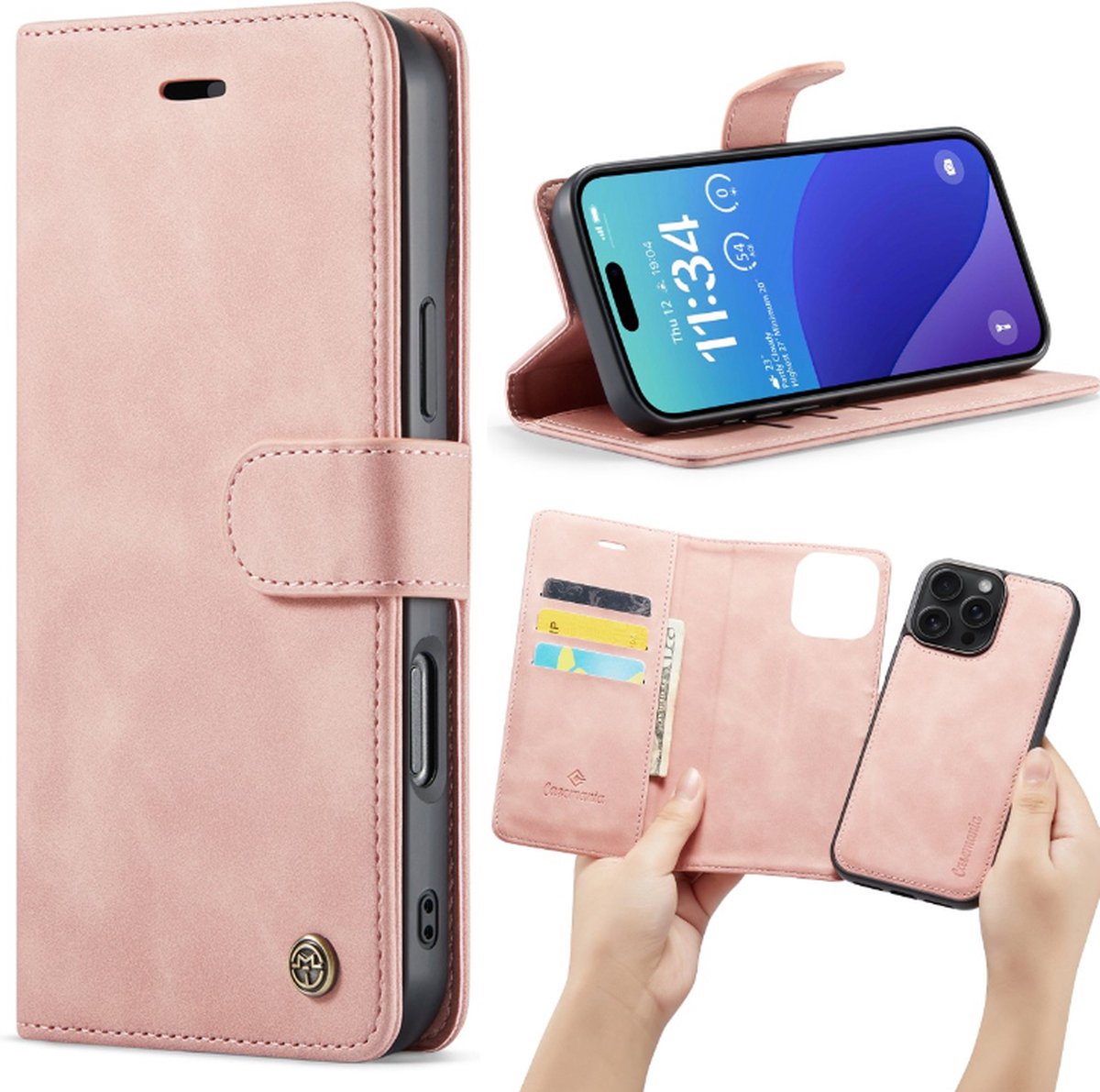 Casemania – iPhone 16 Pro Max – 2 in 1 – Bookcase - Roze