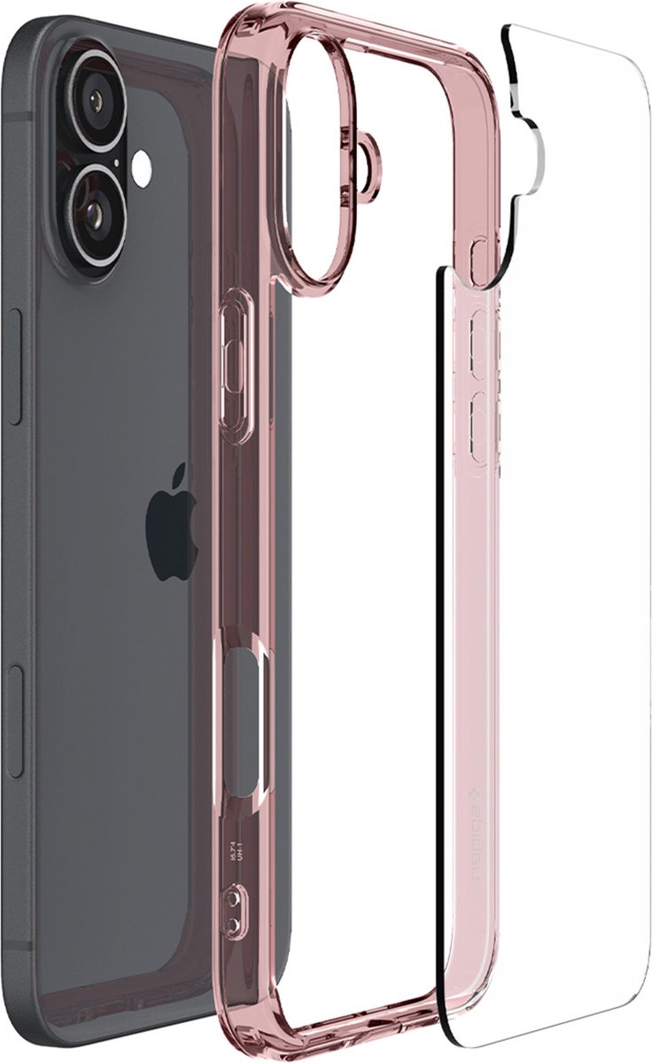 iPhone 16 hoesje transparant roze hard plastic TPU bumper met Air Cushion bescherming Spigen Ultra Hybrid - Afbeelding 5