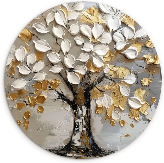 WallCircle® Wandcirkel 90x90 cm - Muurcirkel Boom - Abstract - Verf look - Levensboom - Natuur - Modern - Muurdecoratie woonkamer - Wanddecoratie slaapkamer - Kamer decoratie accessoires - Ronde schilderijen - Woonaccessoires binnen