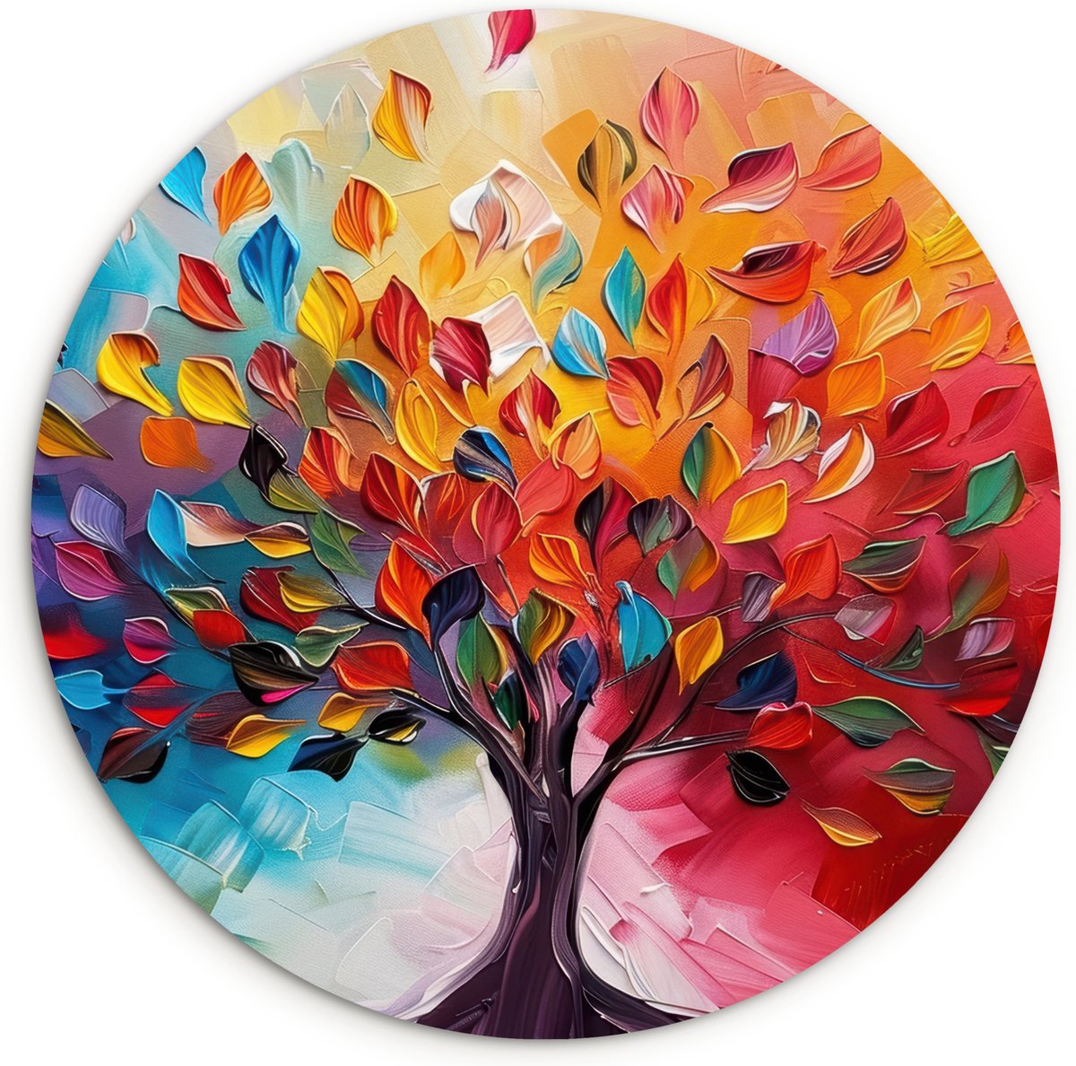 WallCircle Wandcirkel 30x30 cm - Muurcirkel Boom - Levensboom - Kleurrijk - Abstract - Kunst - Modern - Muurdecoratie woonkamer - Wanddecoratie slaapkamer - Kamer decoratie accessoires - Ronde schilderijen binnen - Woonaccessoires Kleurrijk - Verflook