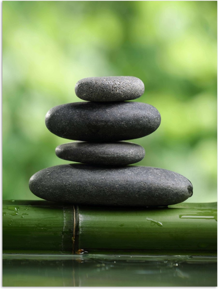 Poster 60x80 cm - Zen - Stenen - Groen - Natuur - Bamboe - Posters - Wanddecoratie badkame