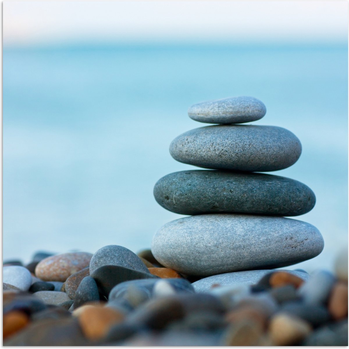Poster 100x100 cm - Stenen - Landschap - Zee - Zen - Posters - Wanddecoratie badkamer - Mu