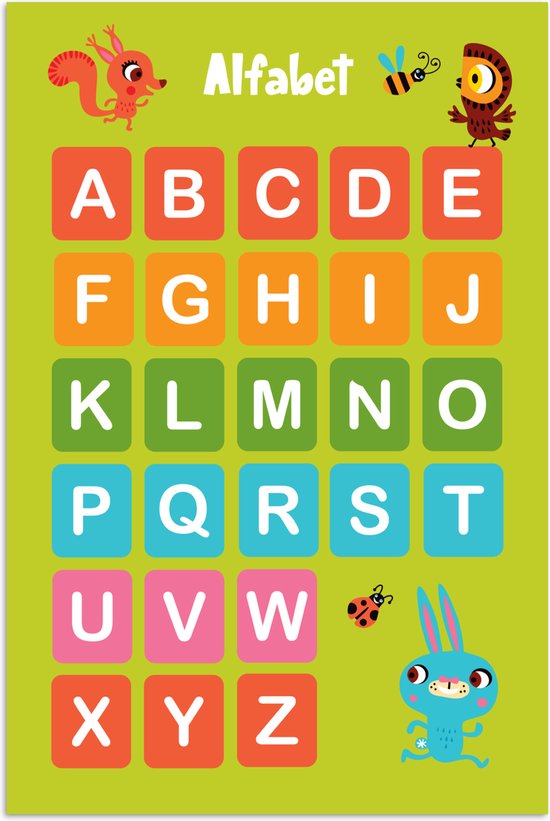 Poster 20x30 cm - Alfabet - Educatief - Letters leren voor kinderen - Groen - Dieren - Posters - Kamer decoratie accessoires - Wanddecoratie kinderkamer - Muurdecoratie babykamer