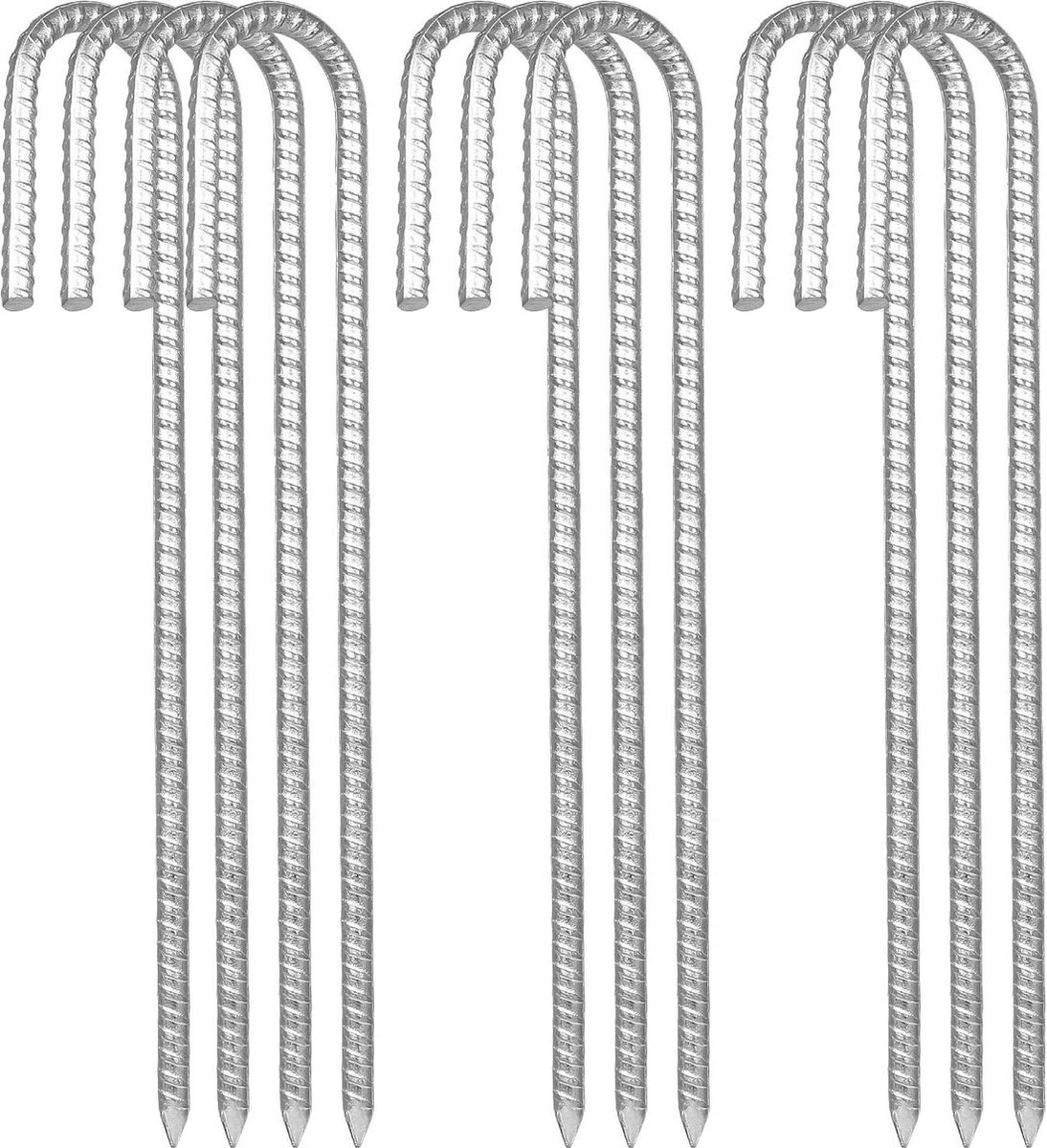 12 inch Heavy J Hook Ground Pegs Set - Galvanized Reinforcement Tent Posts - Curved Steel Plant Support - Garden Posts with Chisel Points - End Posts for Camping Tents Swing Sets Fence Posts - Pack of 10