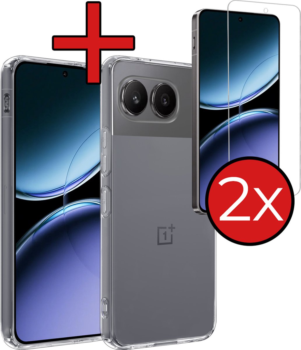 Hoesje - Met 2x Screenprotector - Geschikt voor OnePlus Nord 4 - Sterk & Shockproof - Telefoon Hoes - Back Cover - Siliconen Case - Telefoonhoes - Transparant