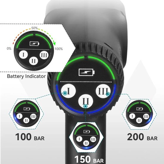 Jeghi® Accu Hogedrukreiniger 6 in 1 - Hoge drukspuit - Cleaner - Tuinslang - Auto Cleaner - 2x Accu 18V - max. 200 bar - 3 standen - incl. 5m waterslang van Jeghi® — afbeelding 5