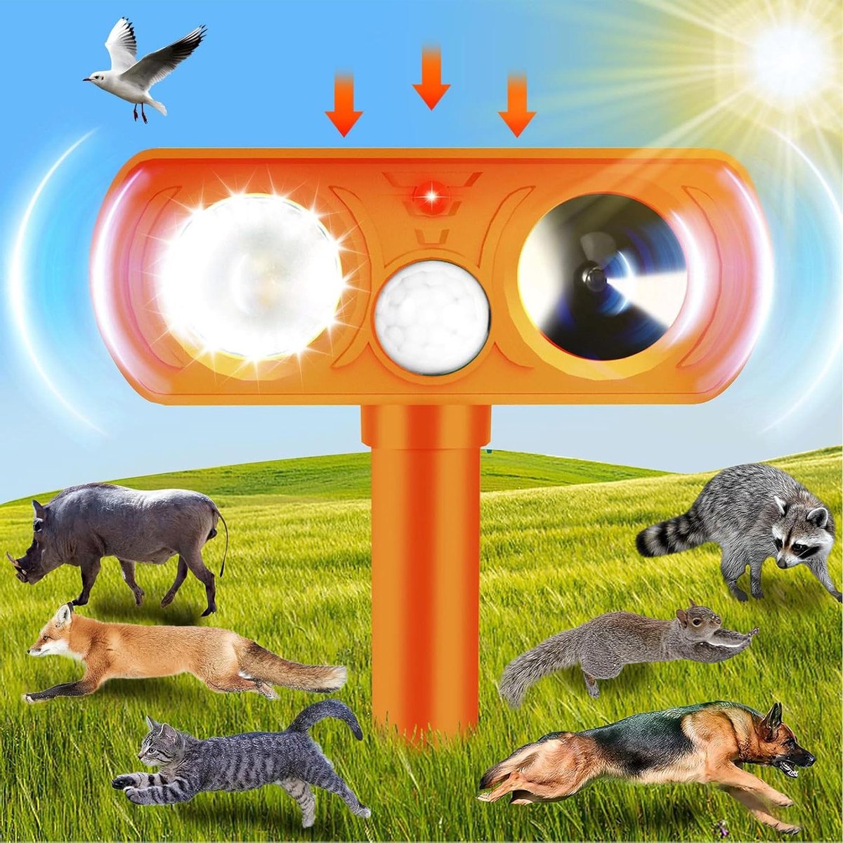 Kattenverjager Ultrasone waterdichte tuin met led-flitsende PIR-bewegingsmelder zonne-energie voor muizen vogels wasberen garage