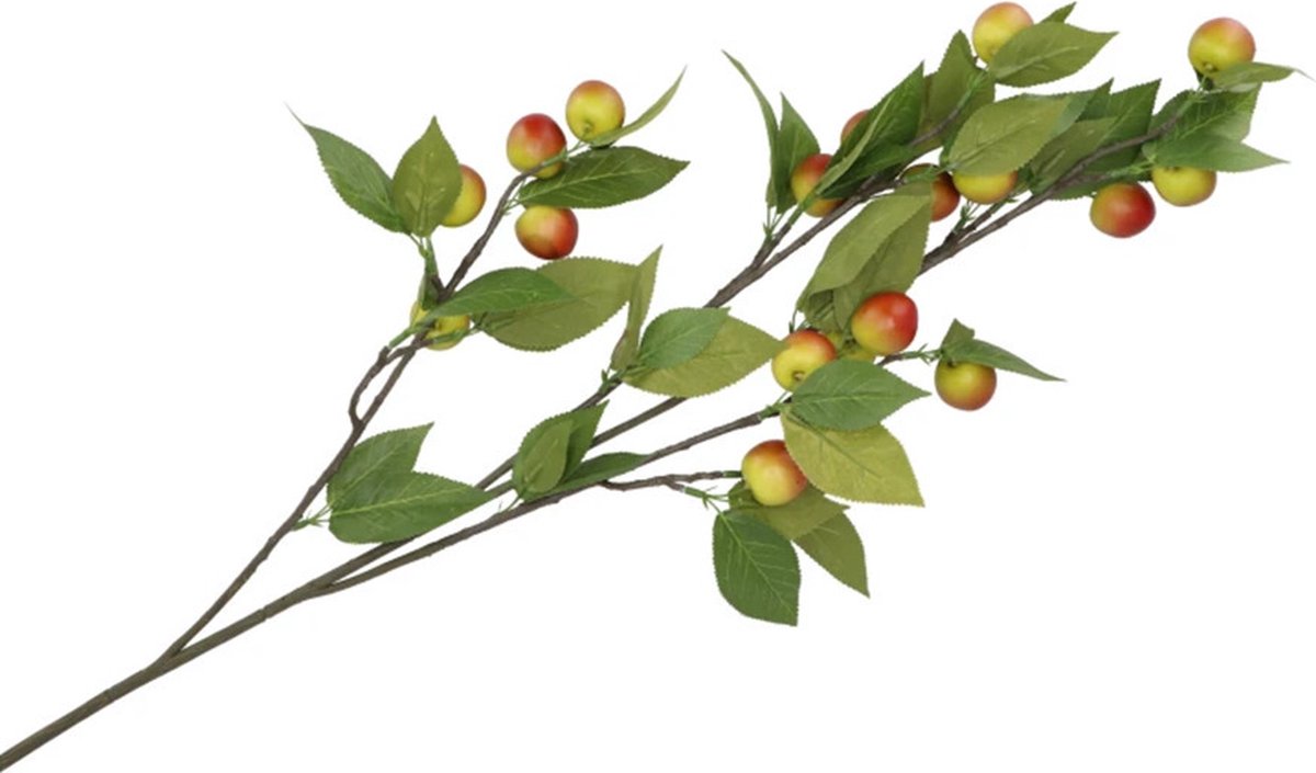 DK Design Kunstbloem fruit tak met appels - 90 cm - rood/groen - Kunst zijdebloemen