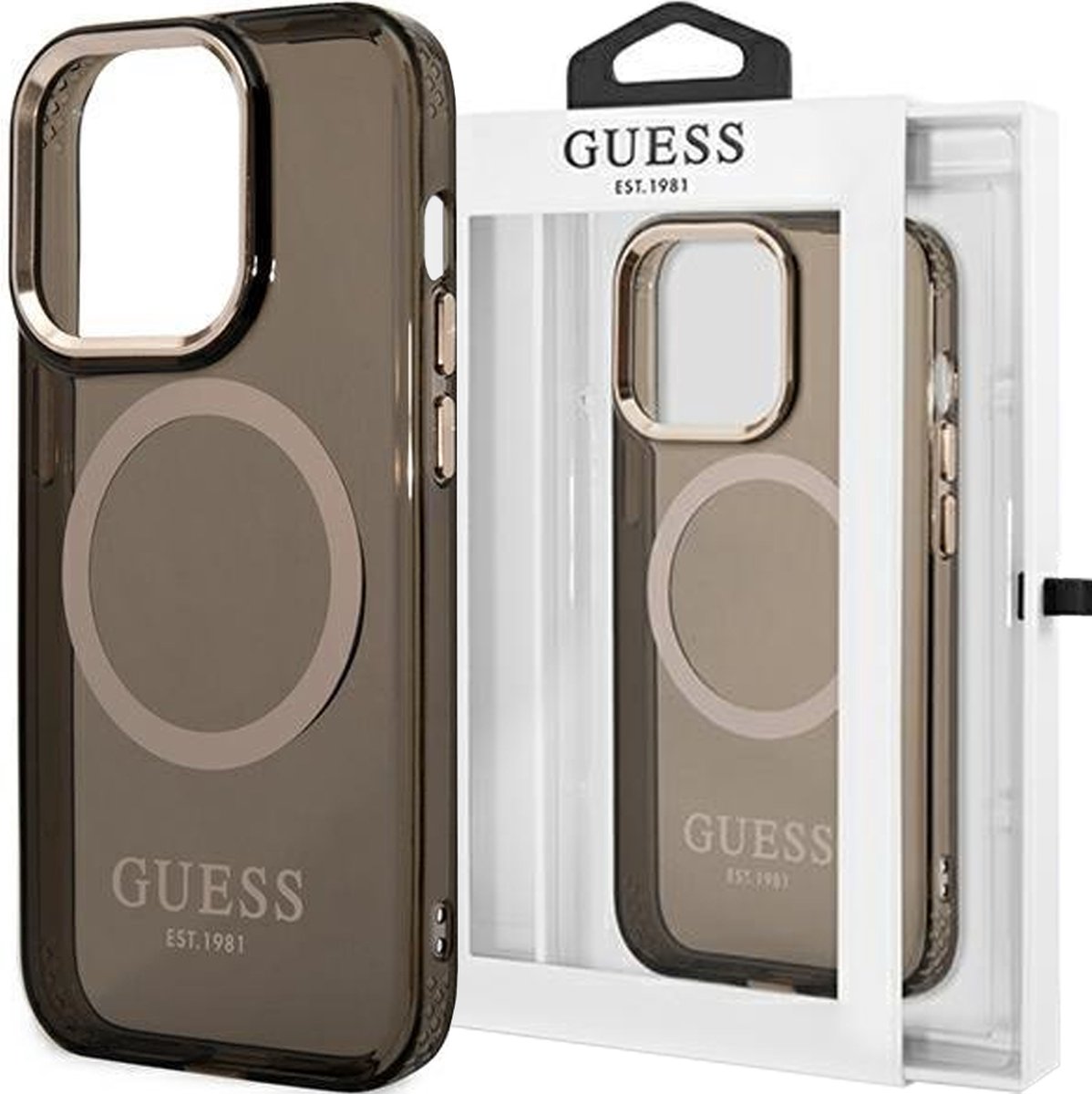 Guess - GUHMP13MHTCMK - iPhone - 13 - 6.1 - zwart/zwart - hardcase - Gold - Outline - Translucent - MagSafe
