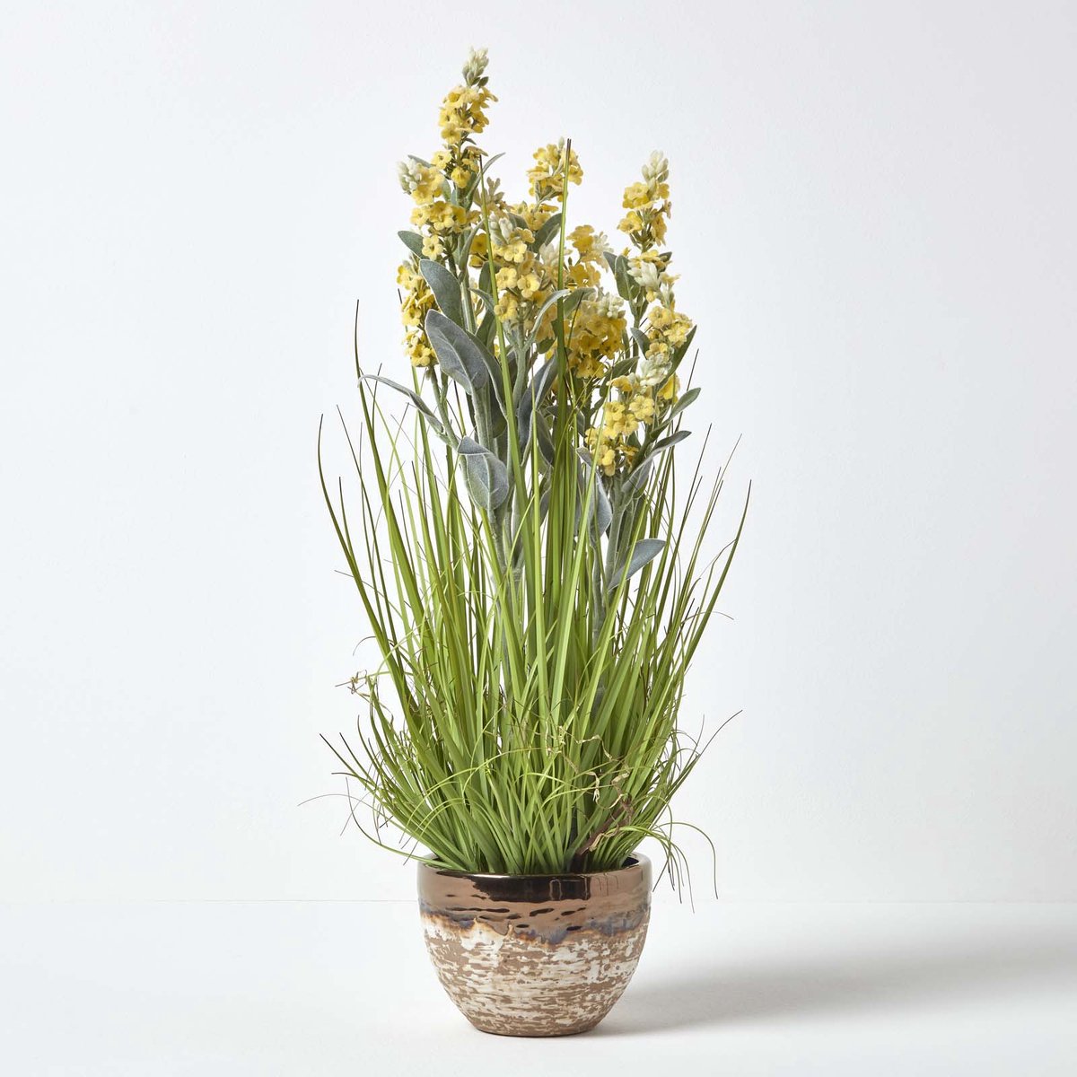 Homescapes kunstbloemen lavendel in bruine pot, geel, 66 cm hoog