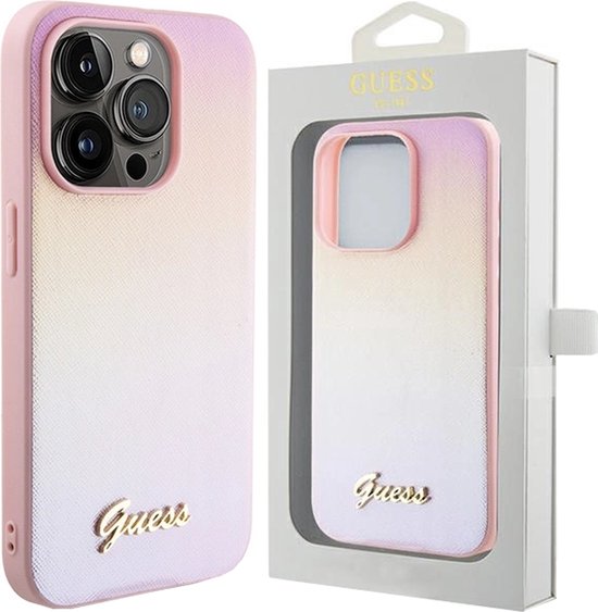 Coque arrière Guess Iridescent Métal Script - Apple iPhone 15 Pro Max (6,7") - Rose