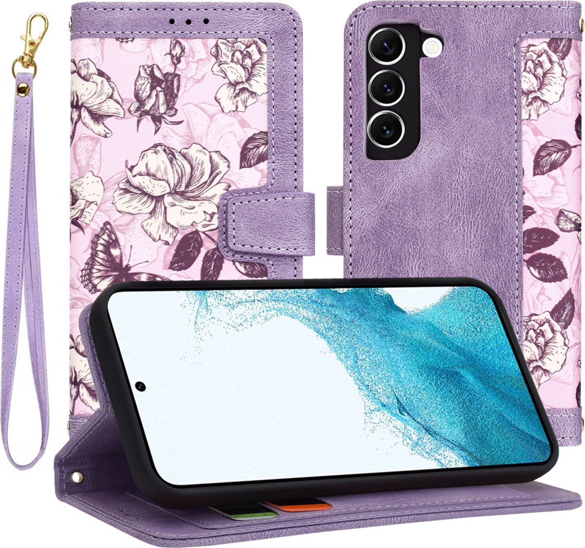 Techsuit FlipCraft Book Wallet Case hoesje met koord voor Samsung Galaxy S22 - Mysterious Purple