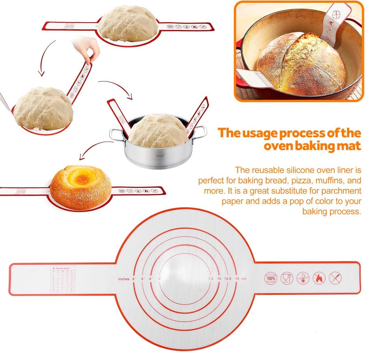 Dimeho Lot De 2 Tapis De Cuisson à Pain à Longues Poignées En