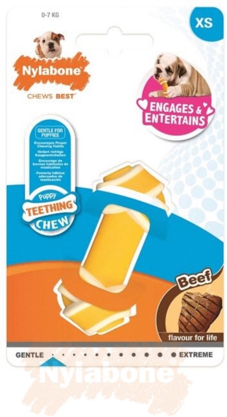 Nylabone Puppy kauwbot - Dubbele knoop met Rundvleessmaak - Voor Pups tot 7 kg - XS