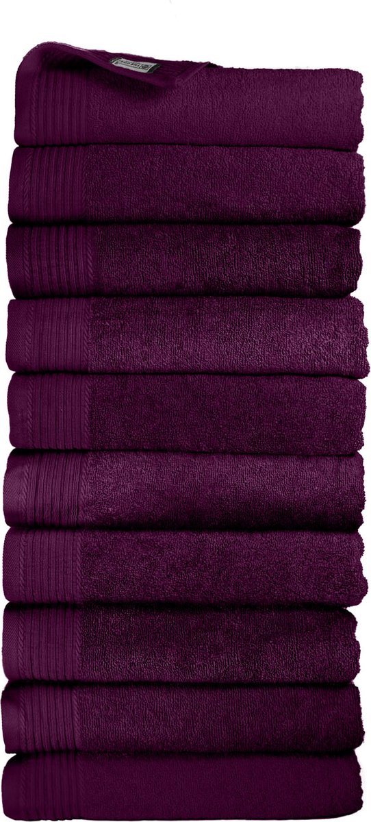 The One Towelling Classic Handdoeken - 50 x 100 cm - 10 Stuks - Voordeelverpakking - Hotelkwaliteit - 100% Gekamd katoen - Pruim