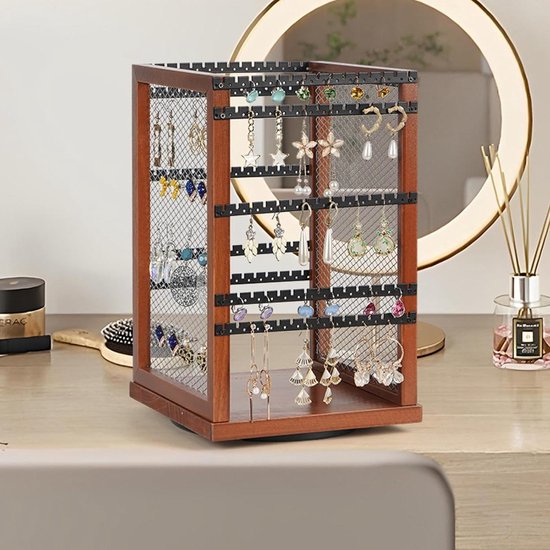 Sieradenhouder. Grote oorbellen met opbergruimte voor sieraden. Houten opberger voor oorbelhouder voor aan de muur. - België