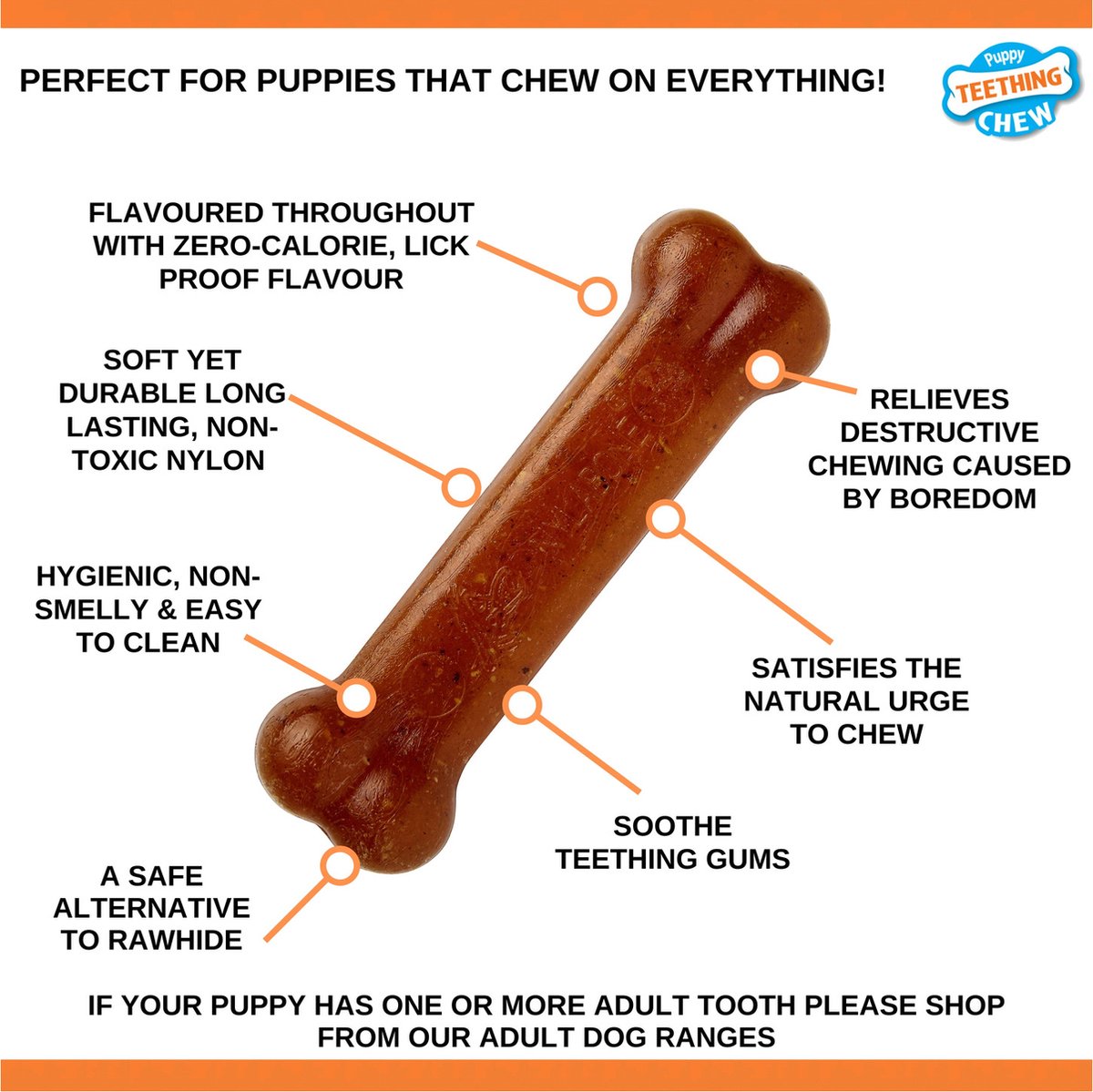 Nylabone Puppy Bone Flexible Bruin - Hondenspeelgoed - Small Tot 11kg thumbnail 3