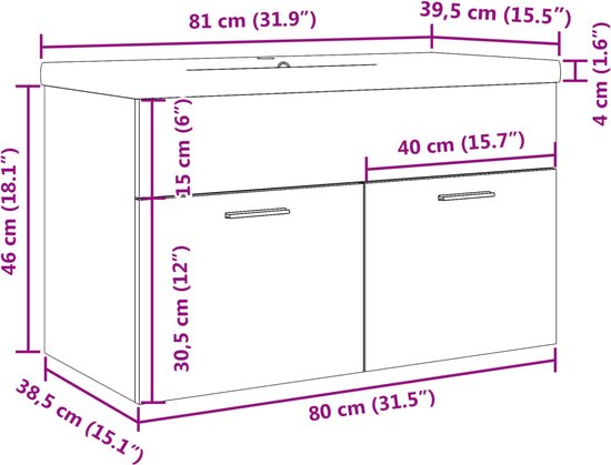 vidaXL - Meuble lavabo - avec - encastré - évier - gris béton