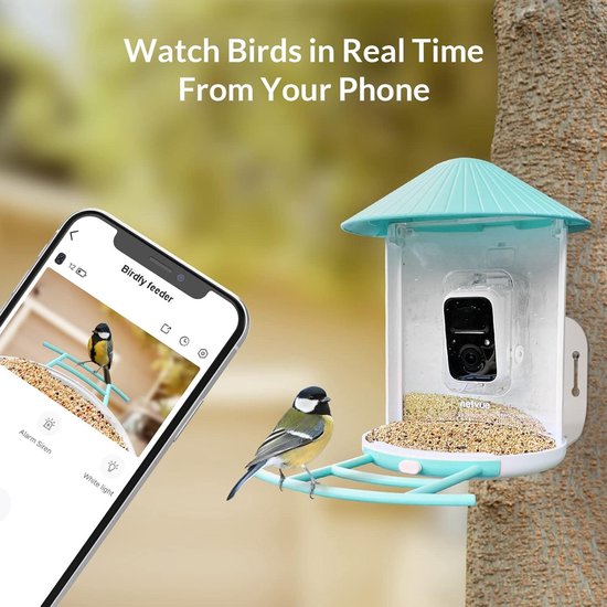 Nichoir à Oiseaux Avec Caméra Birdfy - Double Caméra 1080P, Vision Nocturne, IA, Alertes, WiFi 2,4 GHz