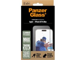 PanzerGlass Screenprotector geschikt voor Apple iPhone 16 Pro Max Glazen | PanzerGlass Ultra-Wide Fit Screenprotector - Case Friendly + Installatie Frame
