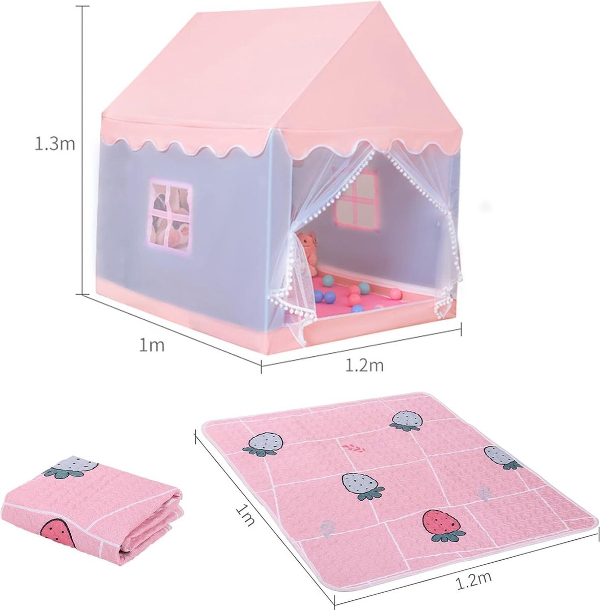 Kindertent voor binnen met verdikte kruipmat, kogellampen en