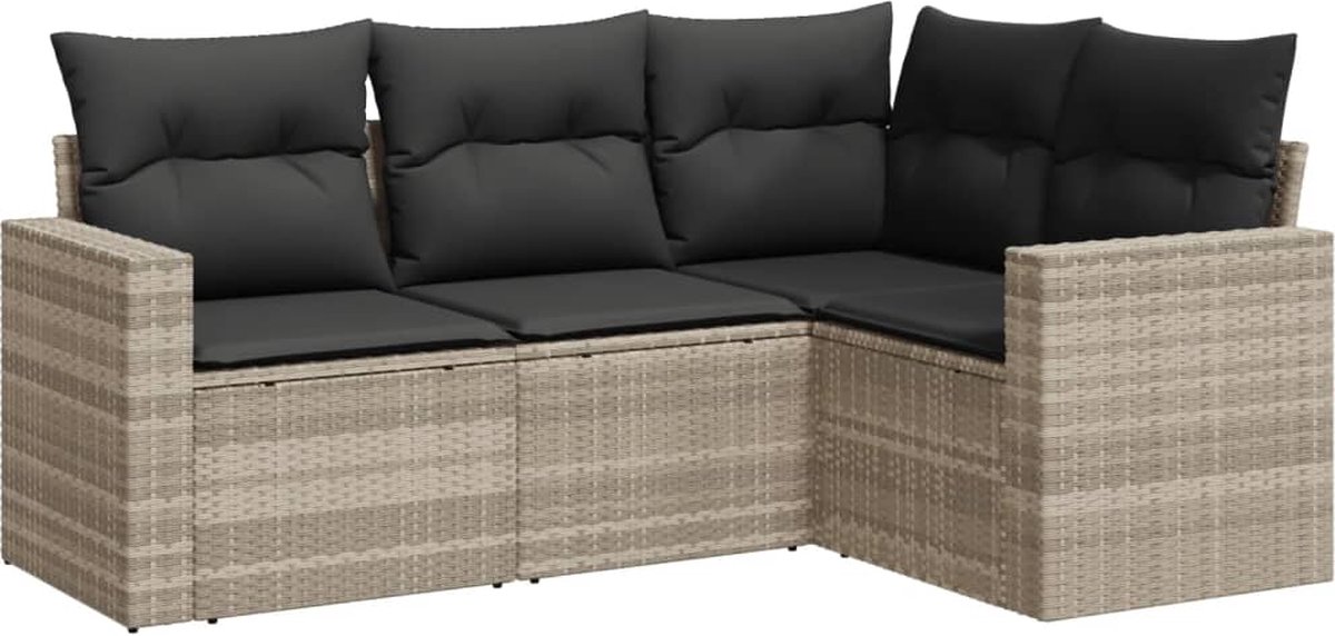 vidaXL 4-delige - Loungeset - met - kussens - poly - rattan - lichtgrijs
